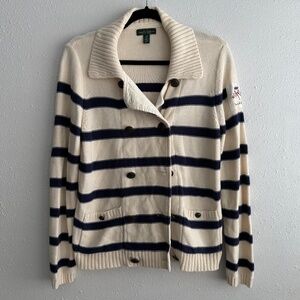 Lauren Ralph Lauren Cream and Navy Striped Cardigan